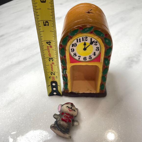 Vintage Jasco Snowy Holiday Shelters Candle Christmas Clock Mouse 2 in 1 READ - Picture 6 of 10